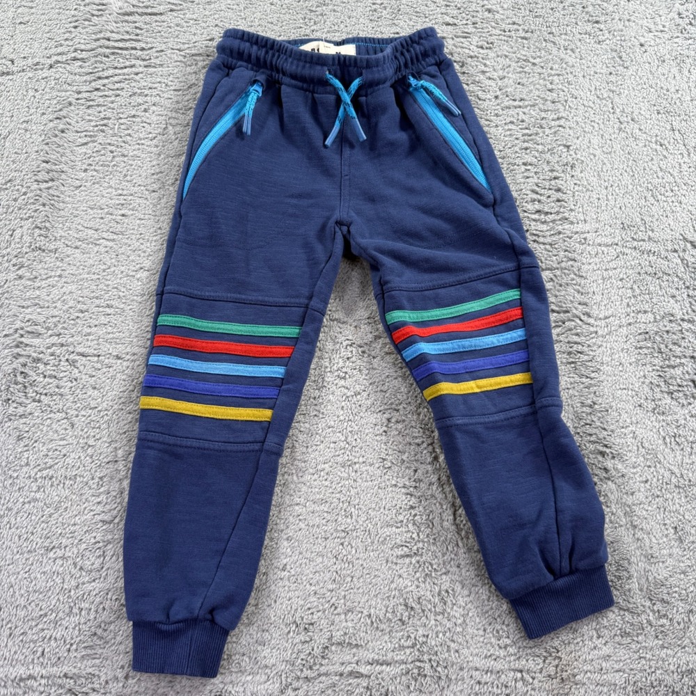 Mini Boden Joggers Kids 4-5Y Navy Blue Excellent Rainbow Stripe Sweatpants